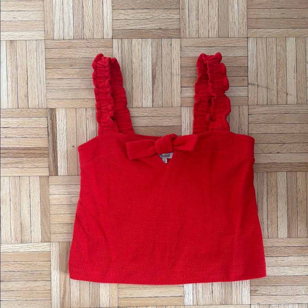 Madewell Red Ruffled Crop Tank Top